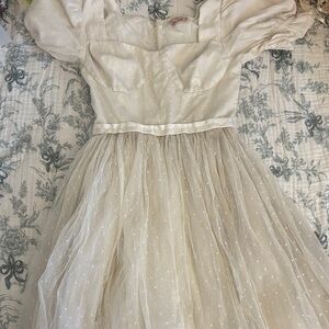 Ivy City Co Cream Tulle Star-Embroidered Party Dress for Girls